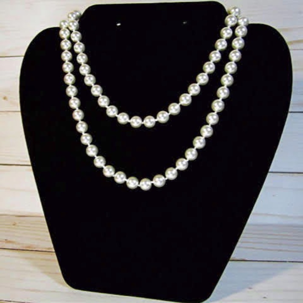 Vintage 1980's Monet Long Silver Faux Pearls